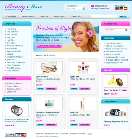 Beauty store osCommerce template - Flashmint 1792