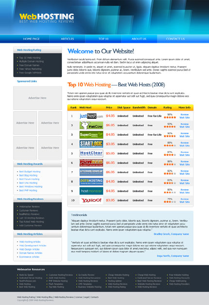 Web hosting reviews CSS template