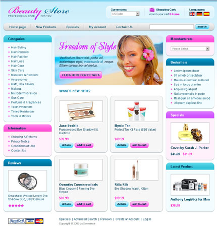Beauty store osCommerce template