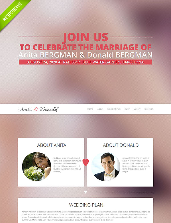 Wedding One Page Responsive Template